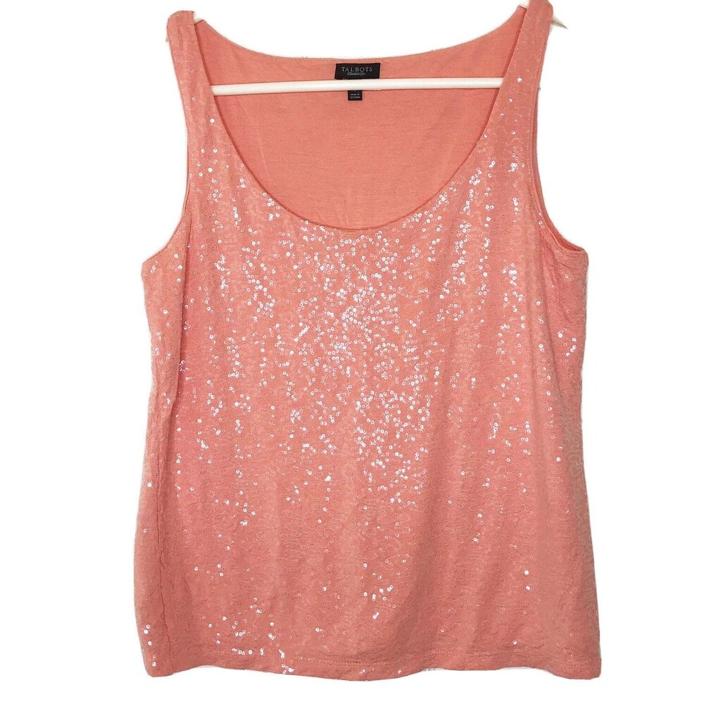 Talbots Women's Size Small Tank Top Peach Embellished Sequined Front & Back